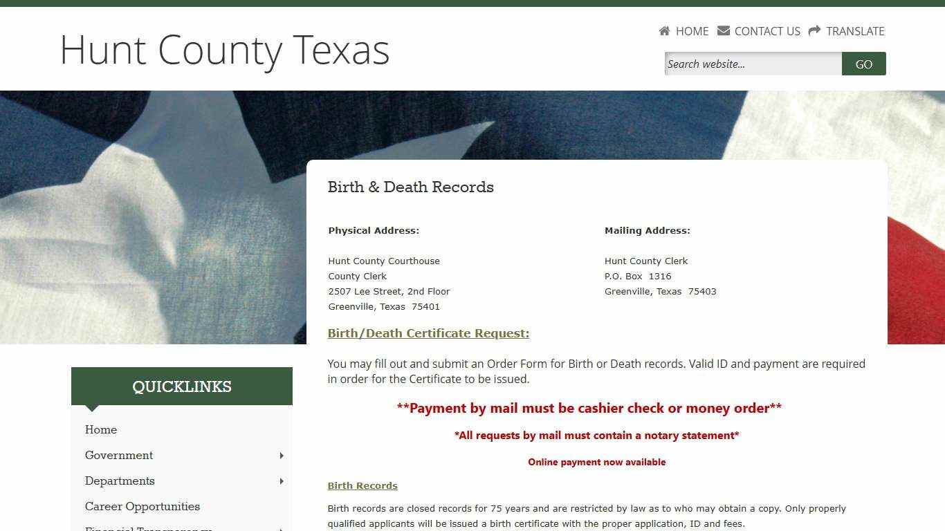 Birth and Death Records - Hunt County